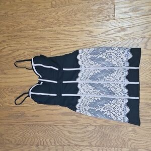 Blashe ✦ Black & Pink Lace Bustier Mini Dress ✦ Curve-Hugging w/ Padded Cups L